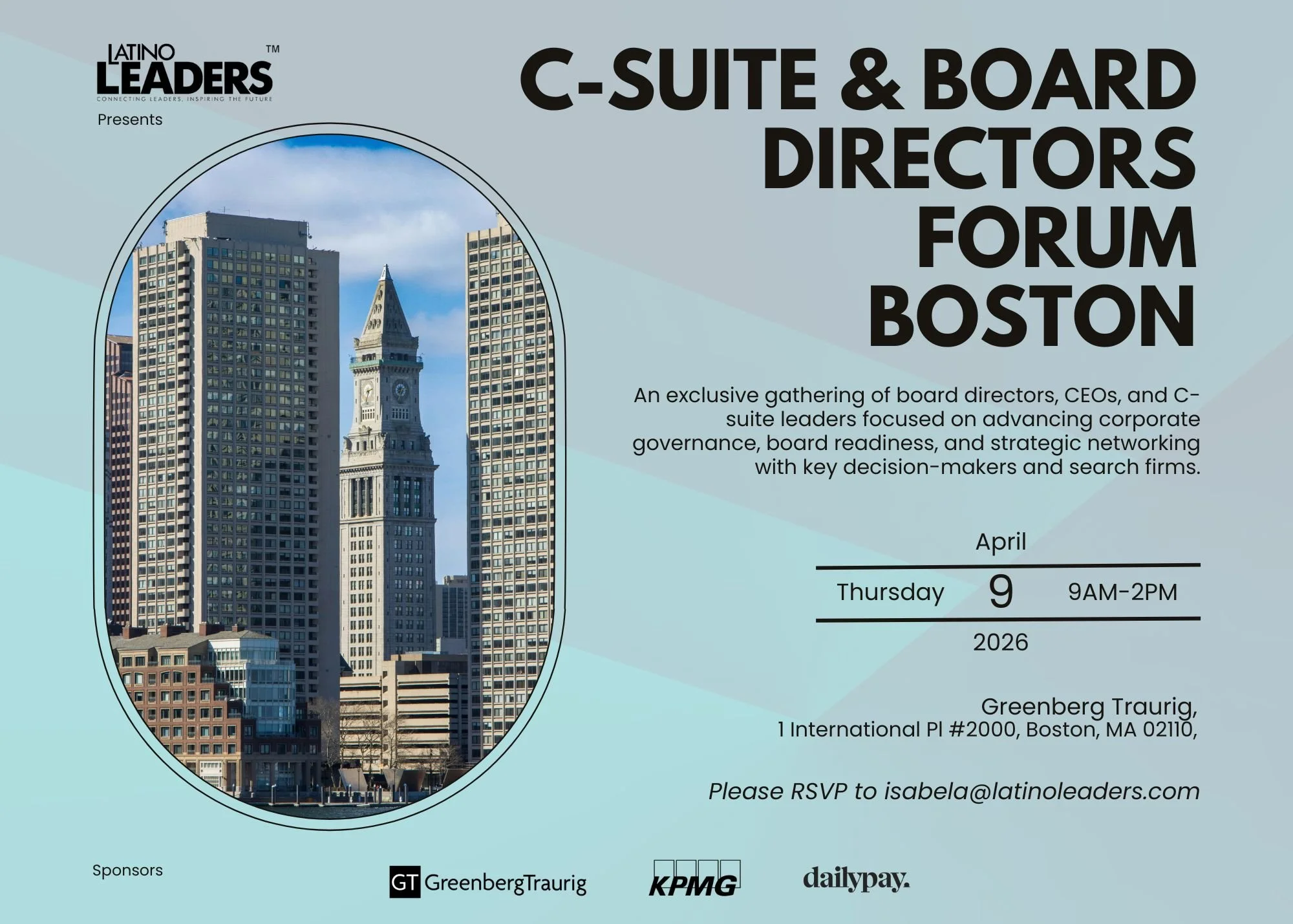 Join us in Boston for the C-Suite &amp; Board Directors Forum 2026, an exclusive, invitation-only gathering designed for board directors, CEOs, C-suite executives, governance leaders, and qualified board candidates.

This high-level forum will focus 