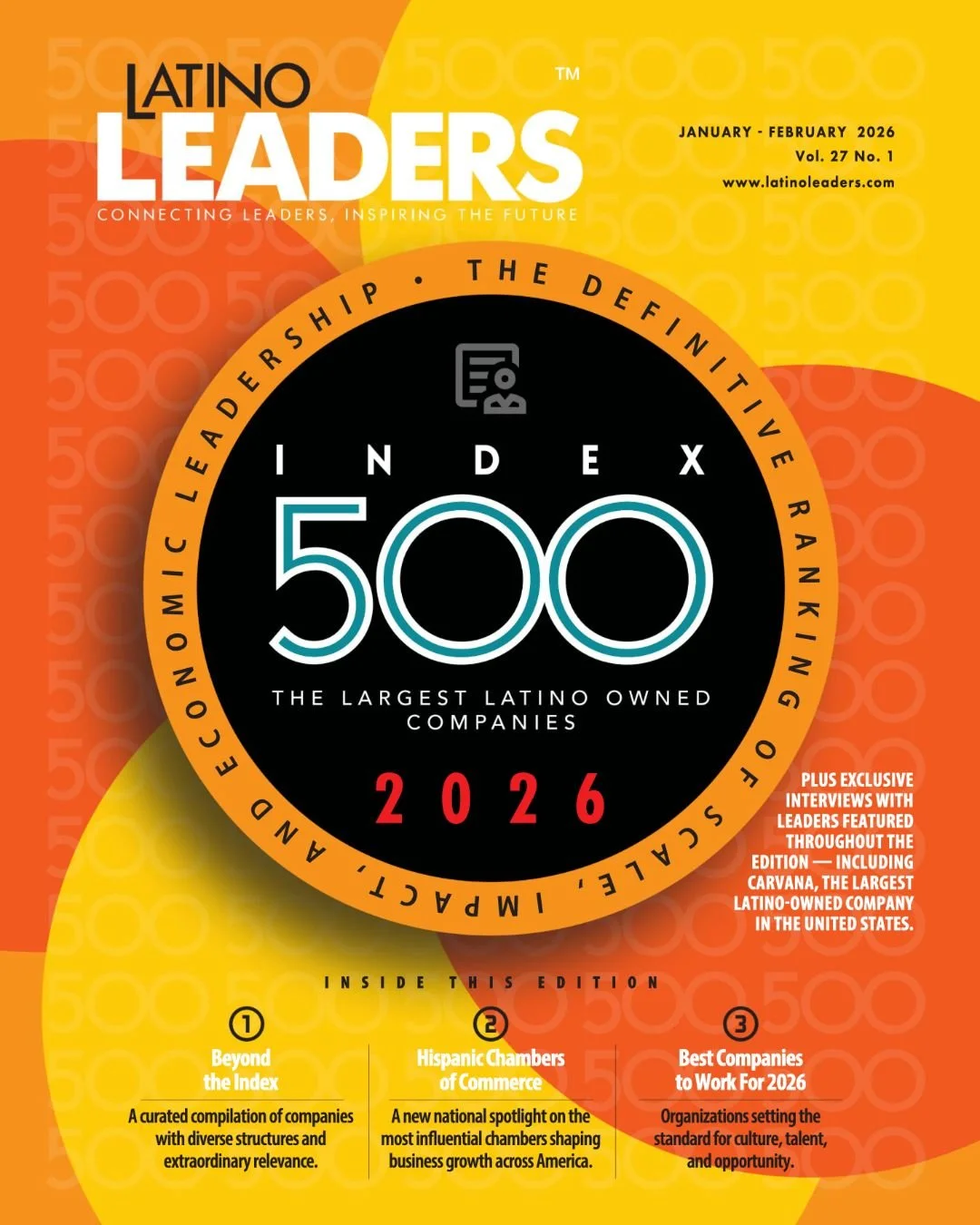 The Index500 2026 edition celebrates the scale, impact, and leadership of the largest Latino-owned companies in the United States.

In this special edition of Latino Leaders, we are proud to spotlight organizations that continue to drive growth, inno