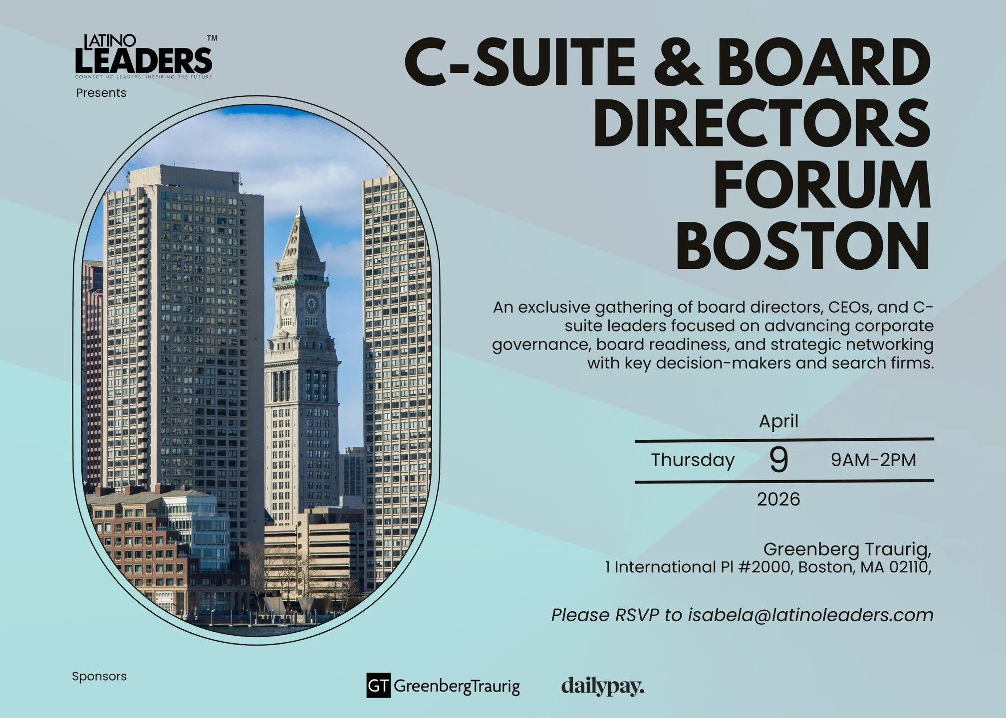 Join us in Boston for the C-Suite &amp; Board Directors Forum 2026, an exclusive, invitation-only gathering designed for board directors, CEOs, C-suite executives, governance leaders, and qualified board candidates.

This high-level forum will focus 