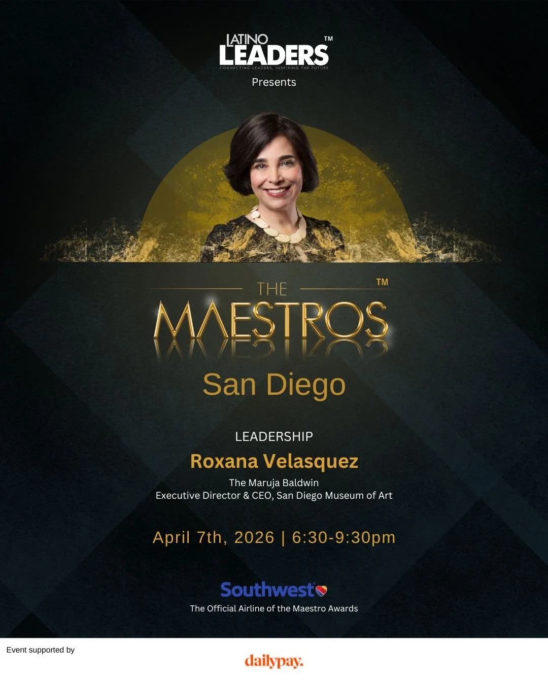 Introducing our 2026 San Diego Maestro of Leadership, Roxana Vel&aacute;squez.

As Maruja Baldwin Executive Director &amp; CEO of the San Diego Museum of Art, Roxana Vel&aacute;squez has led with vision on a global scale&mdash;bringing internationall