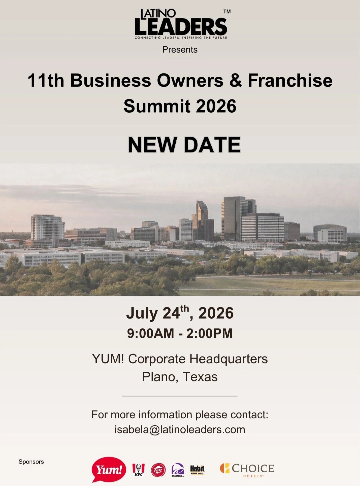 We&rsquo;re pleased to announce the new date for the Business Owners &amp; Franchise Summit: July 24, from 9:00 a.m. to 2:00 p.m., at the Yum! Brands Corporate Headquarters in Plano, Texas.

We are building an even more dynamic program, bringing toge