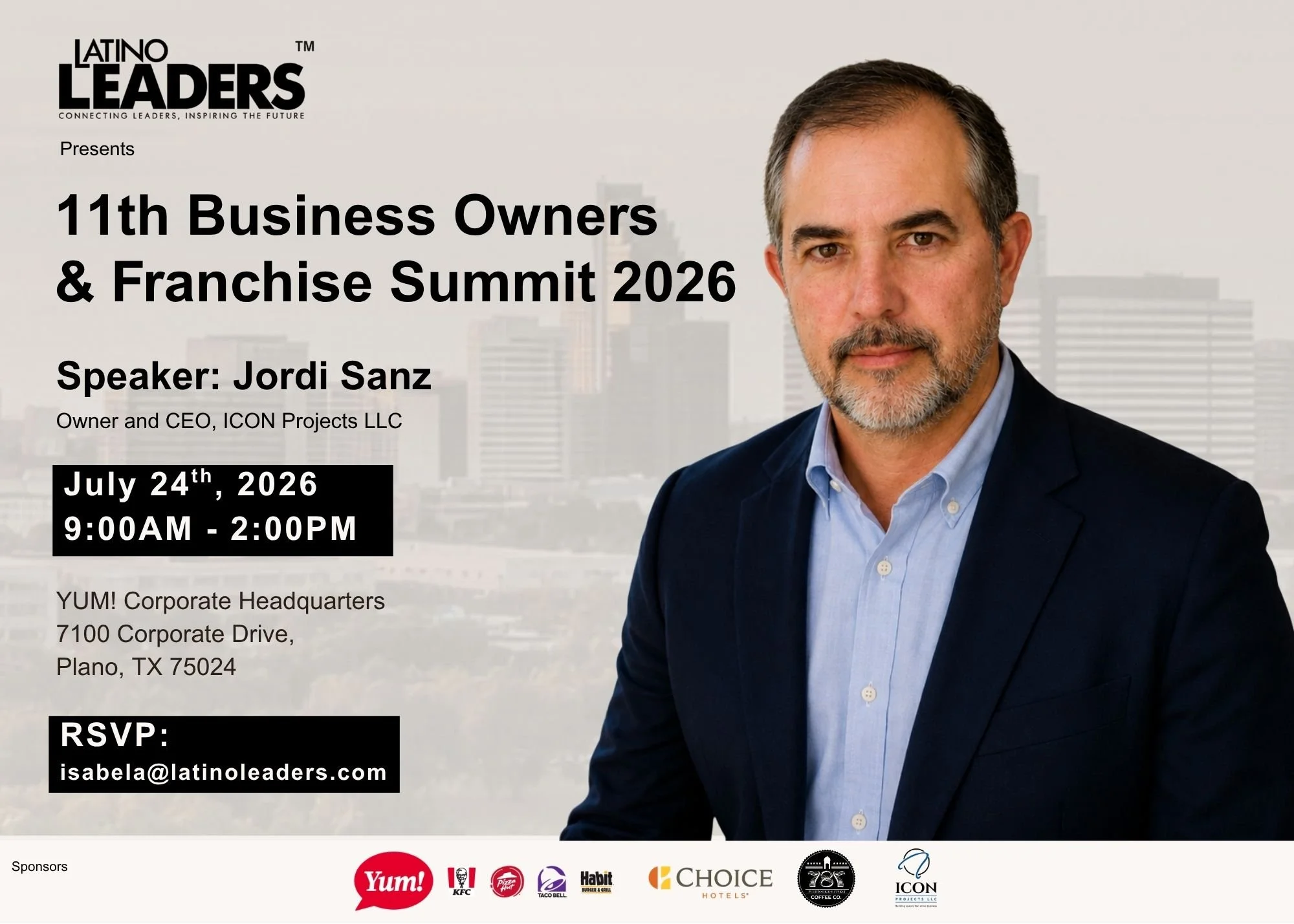 Join us for the 11th Business Owners &amp; Franchise Summit 2026, featuring Jordi Sanz, Founder and President of ICON Projects.

With more than 25 years of experience across business development, sales, operations, marketing, and commercial construct