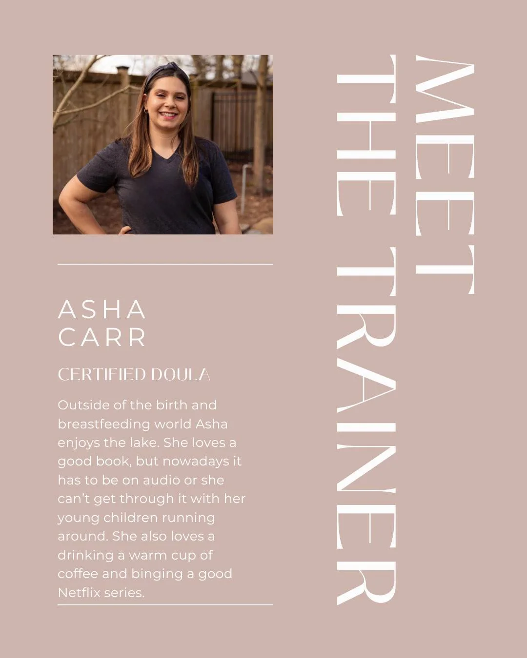 MEET THE TRAINER!

With our upcoming fall workshop approaching, we wanted to introduce you to one of our trainers!

Meet Asha! Born in North Carolina and raised in Cincinnati, she&rsquo;s always had a heart for caring for others. After experiencing t