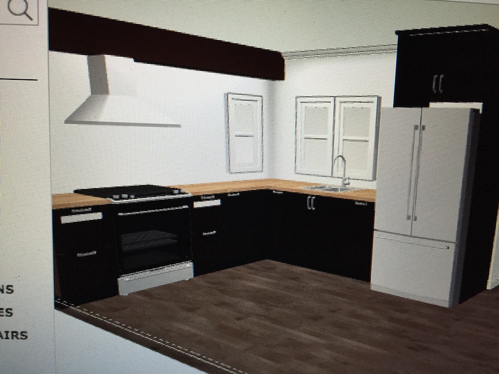 After opening up the room, we designed an Ikea Kitchen. There were a couple hiccups. One being that beam above the stove. It was covered by a soffit. So instead of tryin to hide the beam I decided to incorporate it in the design. 