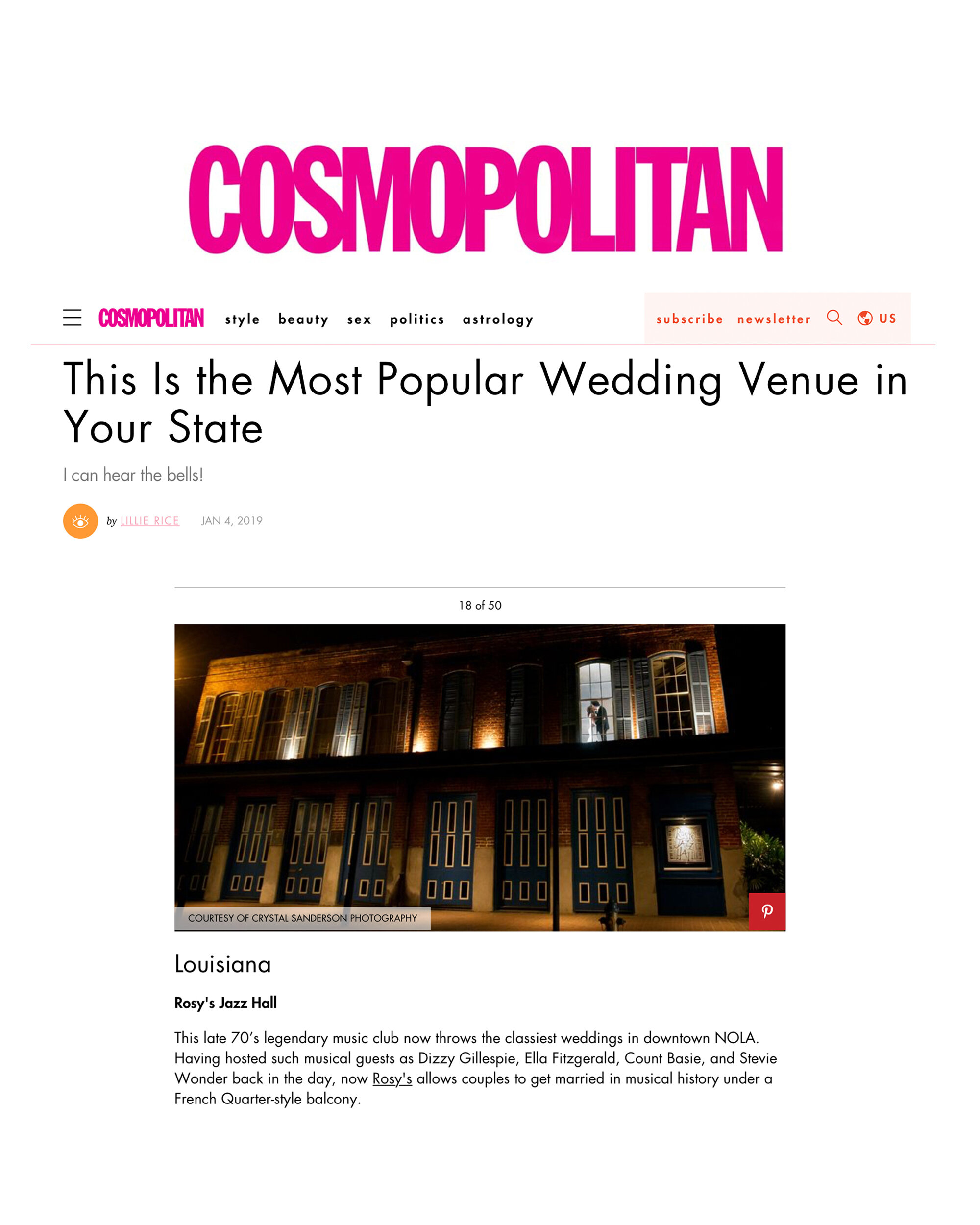 Cosmopolitan MAgazine Most Popular Wedding Venue in Louisiana