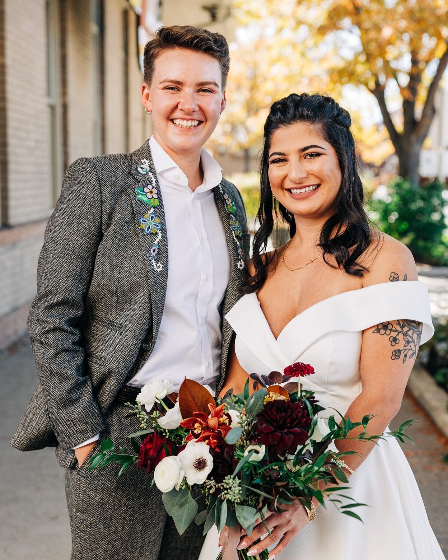 These two!  Not only was L&rsquo;s dress stunning, but K&rsquo;s mother hand beaded the floral lapel on this tweed suit.  It got me. So much love goes into the things we make with our hands and beading is something I have always been in awe of. It wa