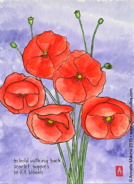 “to hold nothing back” is 11x14, painted with Japanese watercolors and sumi ink on paper. © Annette Makino 2015