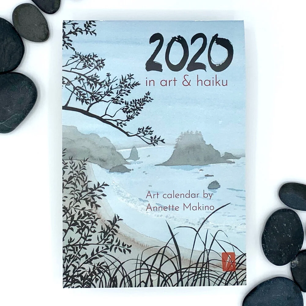 This mini-calendar measures 5-1/2 x 8 tall when closed, and will easily fit in a narrow space. Major US holidays are listed. All twelve designs are shown on the back of the calendar. The calendar includes an artist’s bio and background on haiku and …