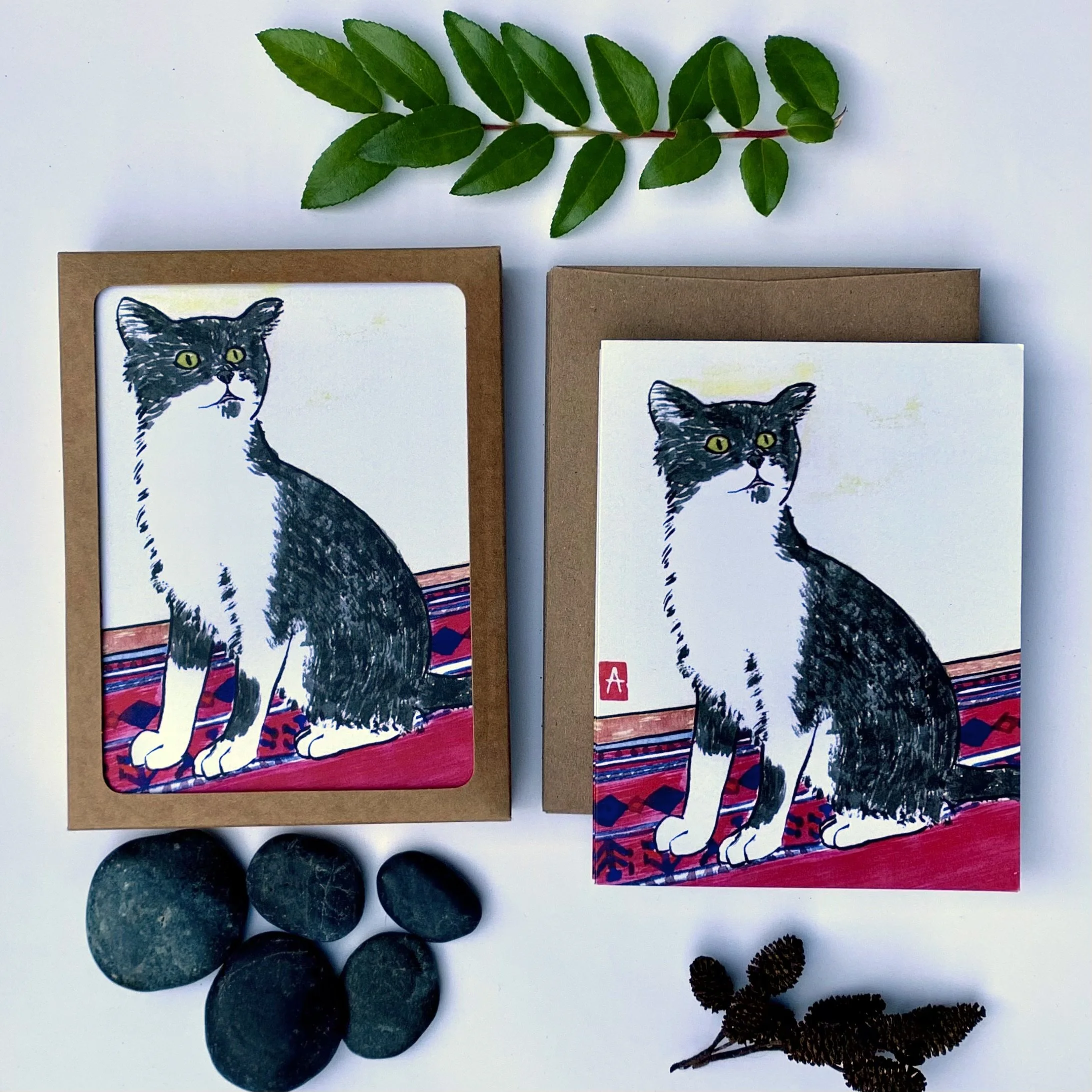 black and white cat notecard set - for cat lovers