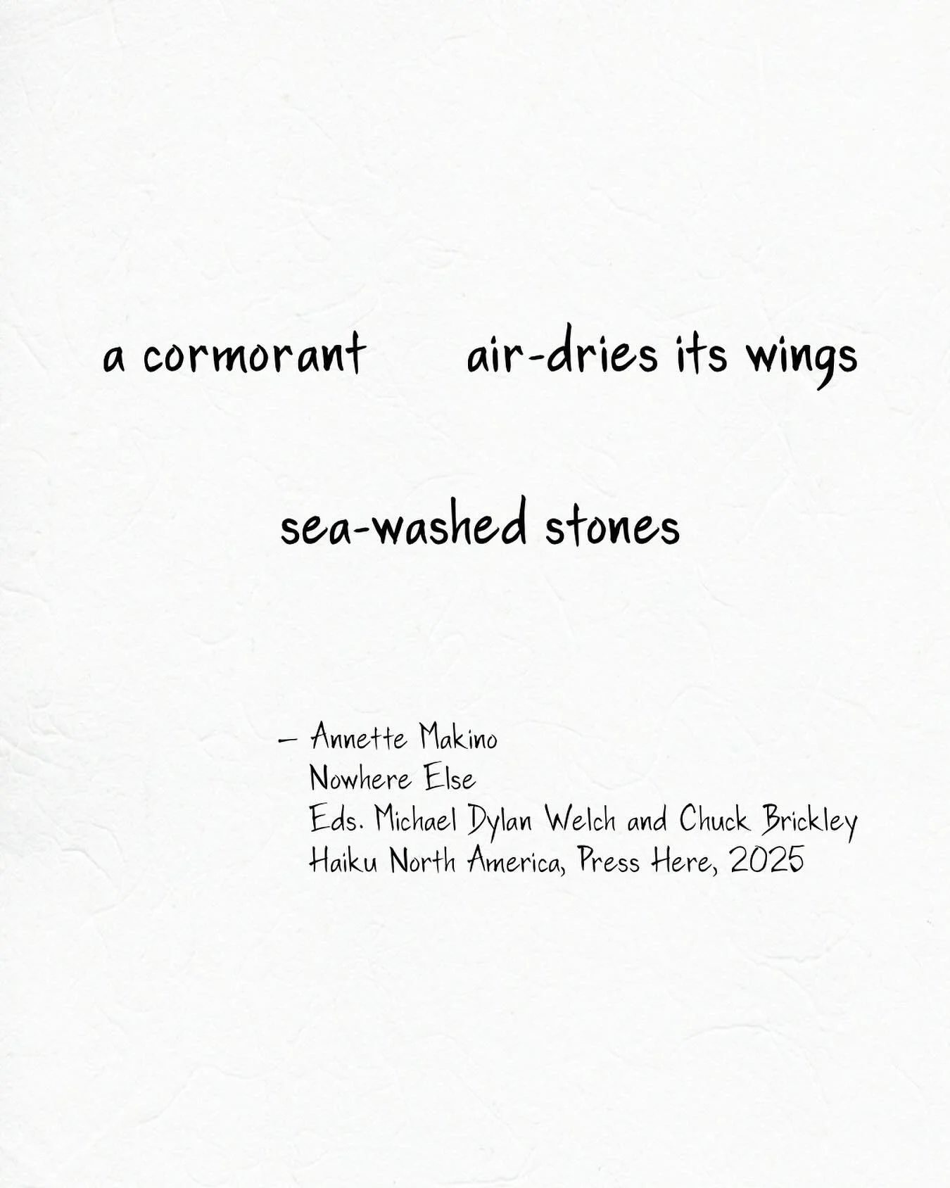 @michaeldylanwelch (Michael Dylan Welch) and @jassaphone (Chuck Brickley) edited a lovely conference anthology for Haiku North America called Nowhere Else. They chose this concrete poem of mine, inspired by a frequent sight on our local Humboldt beac