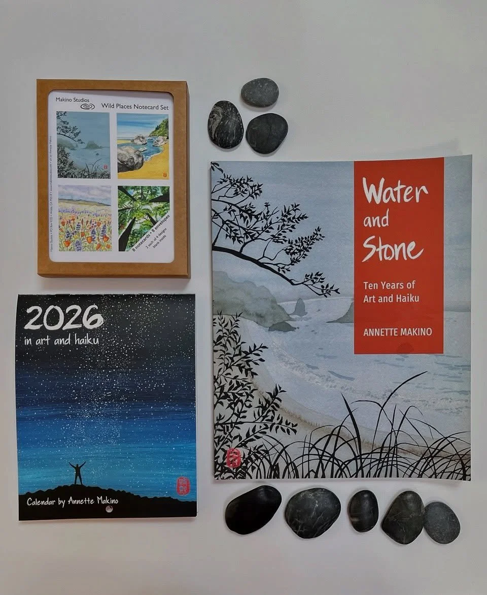 So my sales and marketing departments got together to organize a Thanksgiving sale! Yep, everything in the Makino Studios shop (except original art) is 15% off this week. That includes calendars, greeting cards (a few of my 80 designs are shown here)