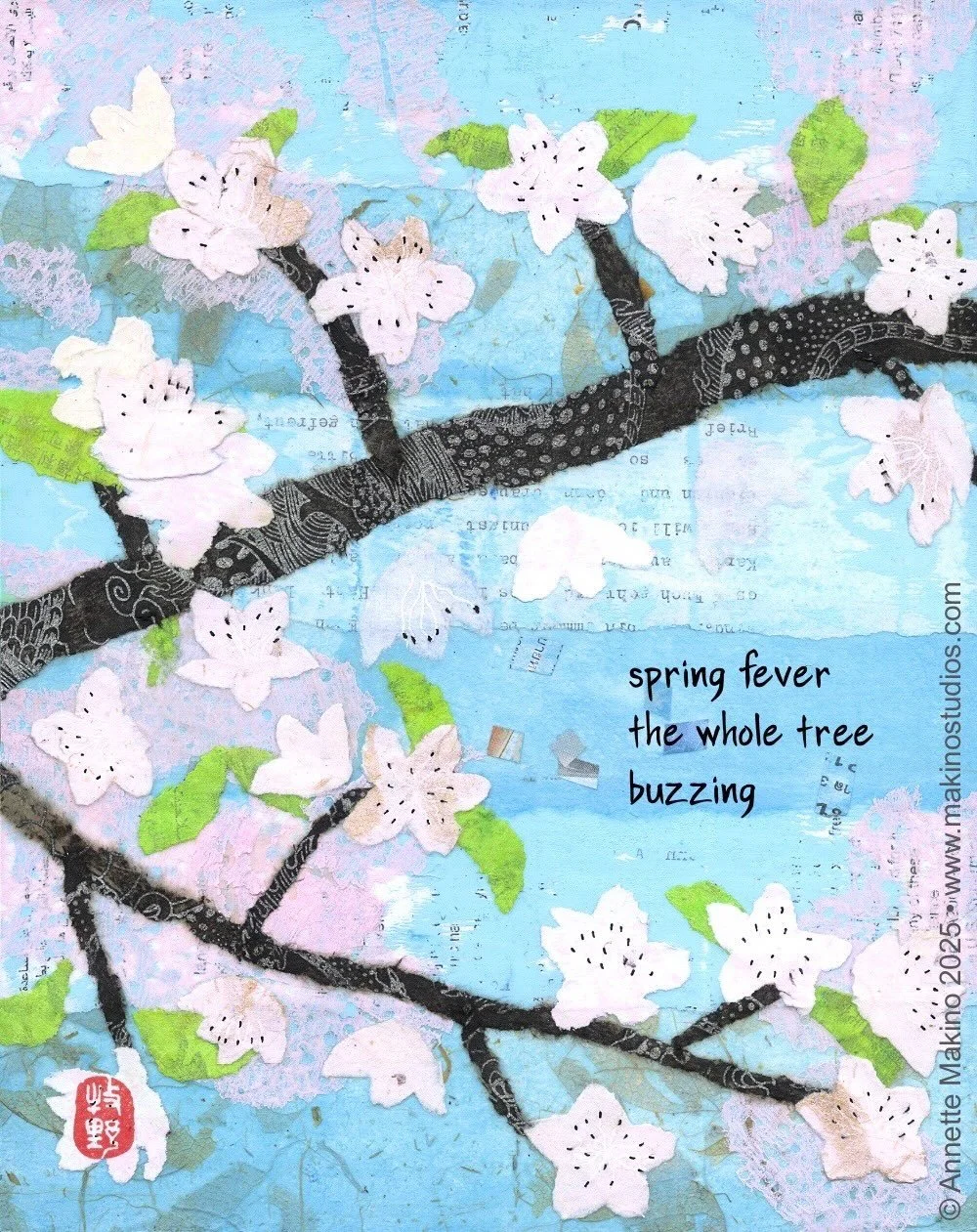 Today, April 17, is Haiku Poetry Day! To celebrate, I&rsquo;m sharing the process for a piece on a classic haiku theme: cherry blossoms. 
⠀⠀⠀⠀⠀⠀⠀⠀⠀
Every April, I spend some time with a Yoshino cherry tree on our country road, soaking in the delicate