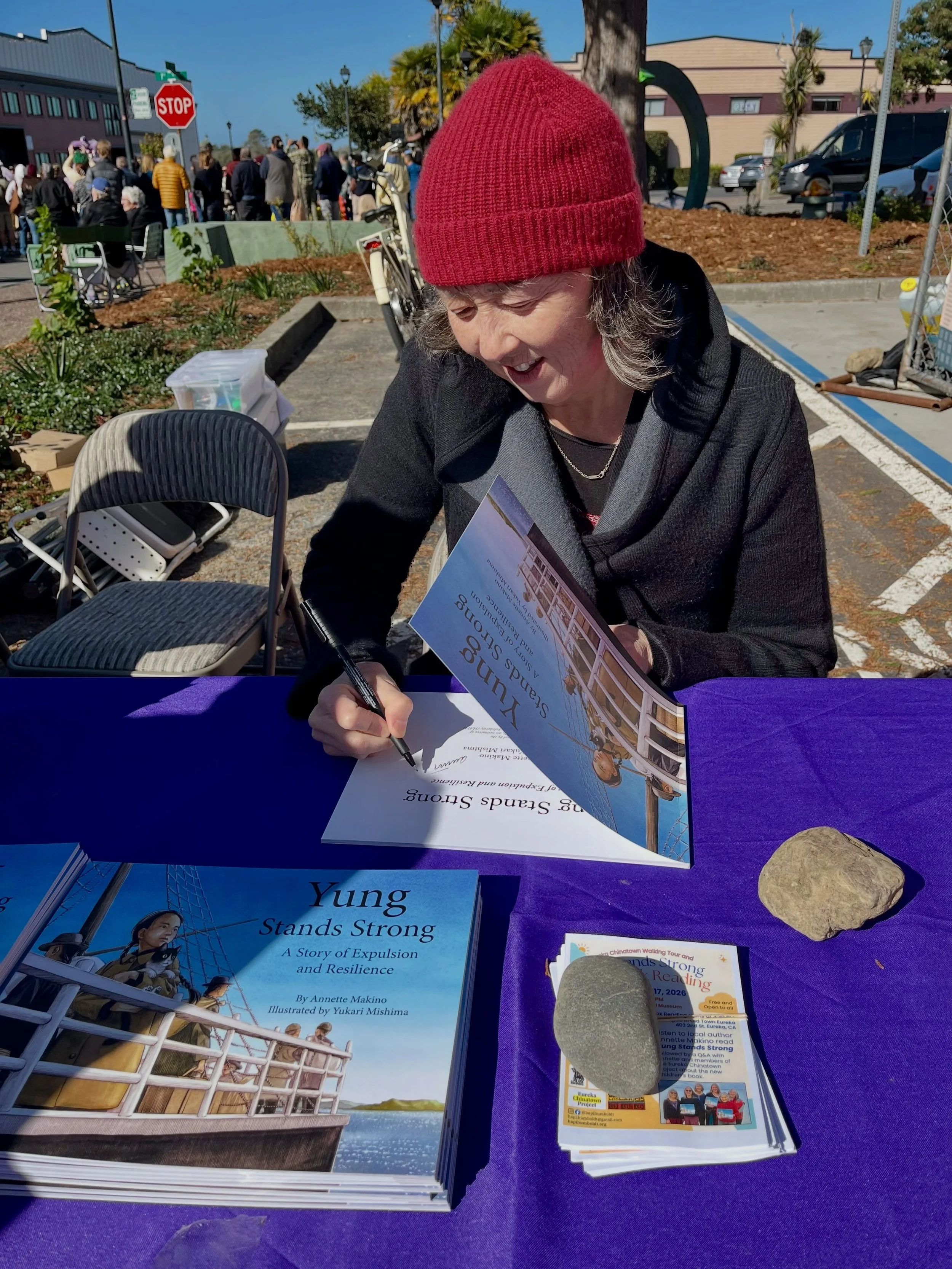 We had a blustery but beautiful celebration of the new Eureka Chinatown Monument yesterday. I was too busy signing about 120 books to see much of it, but it was lovely connecting with so many people interested in local Asian American history. Thanks 
