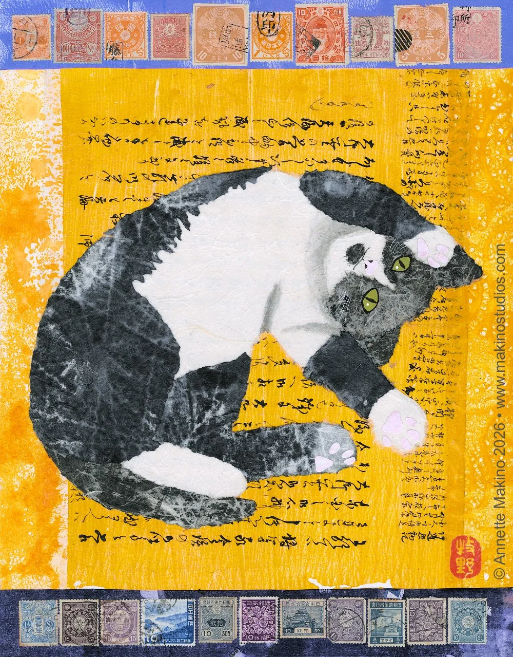 NEW! Japanese tuxedo cat - custom print
