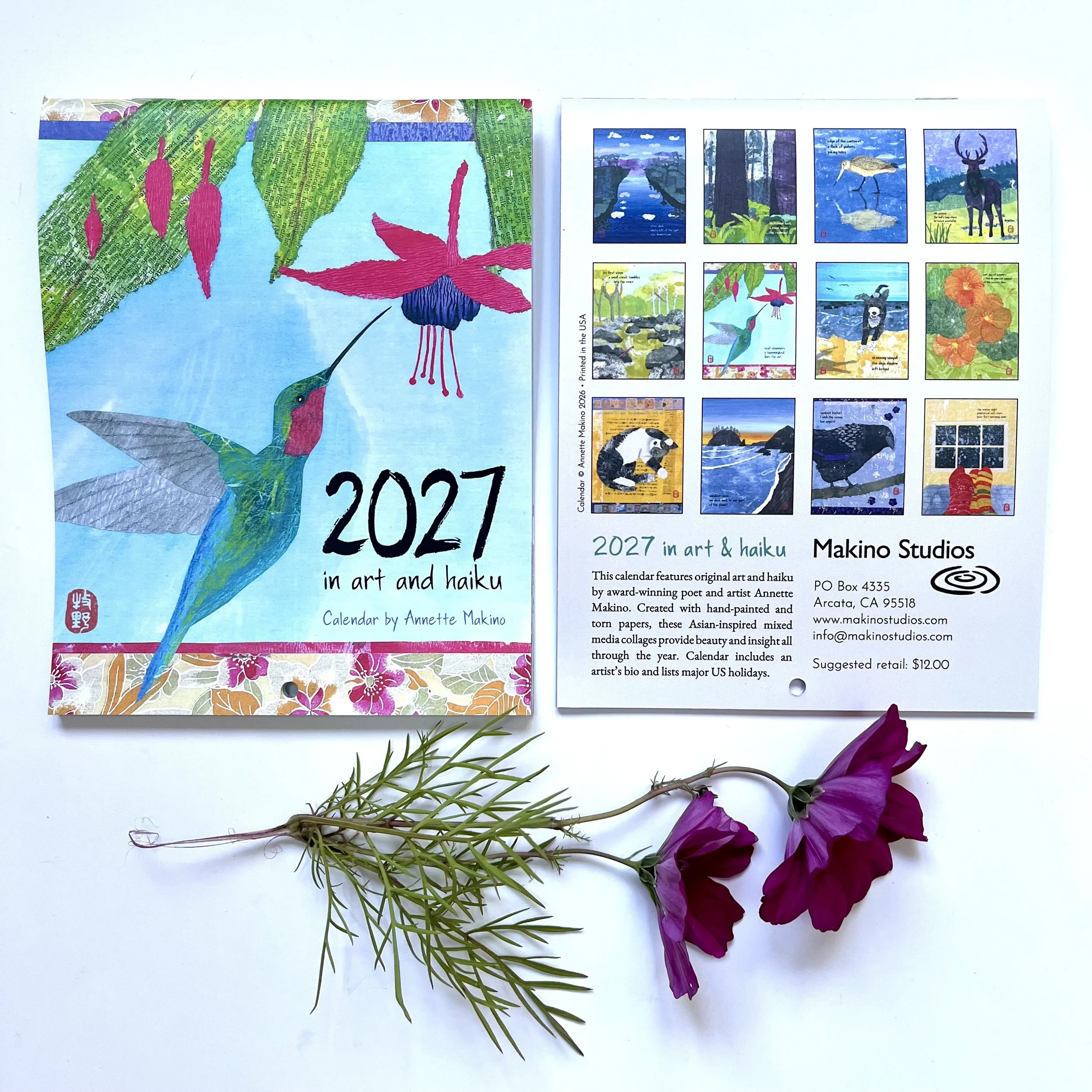 NEW! 2027  mini-calendar of art and haiku - Japanese-inspired collage - 914