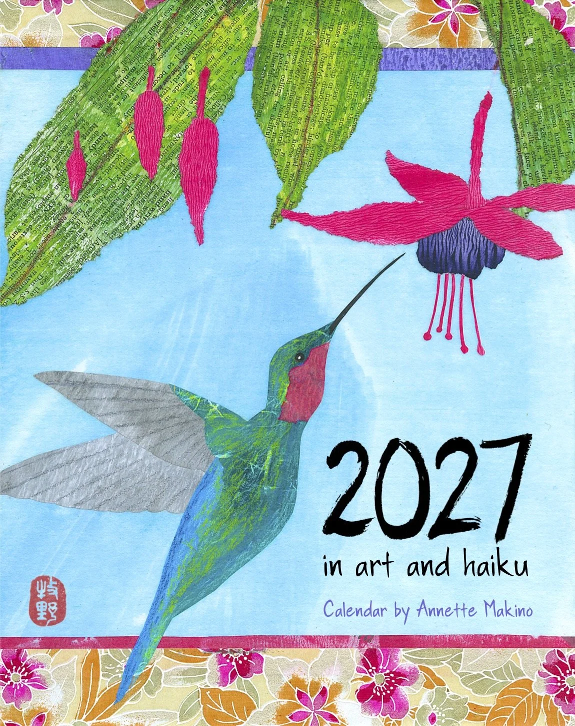 NEW! 2027  mini-calendar of art and haiku - Japanese-inspired collage - 914