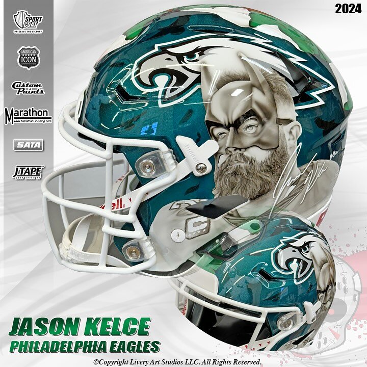 Jason Kelce | Philadelphia Eagles 

#nfl #riddell #football #footballhelmet #paintedhelmet #custompaint #airbrush #airbrushhelmet #liveryartstudios #airbrushthemagazine #gulfportmississippi #biloximississippi #mississippigulfcoast #nflhelmets #fanati