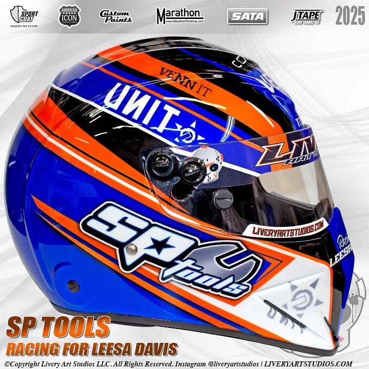 SP TOOLS | RACING FOR LEESA DAVIS #airbrush #paintedhelmets #custompaint #artist #airbrushhelmet #race #racehelmet #liveryartstudios @marathonspraybooths @satausainc @jtape_official @dynabrade_auto @americaniconfinishes @por15inc @sportcoatca #airbr