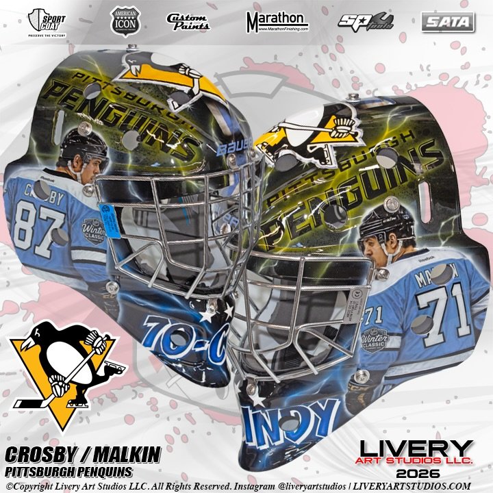 I&rsquo;ve had NON STOP messages waiting for this mask. THANK YOU @dru_blair for all you do I&rsquo;ve learned so much even though I&rsquo;ve been painting 35 years. It shows you can always learn more!!! #pittsburgh #penquins #nhl #hockey #art  I hav
