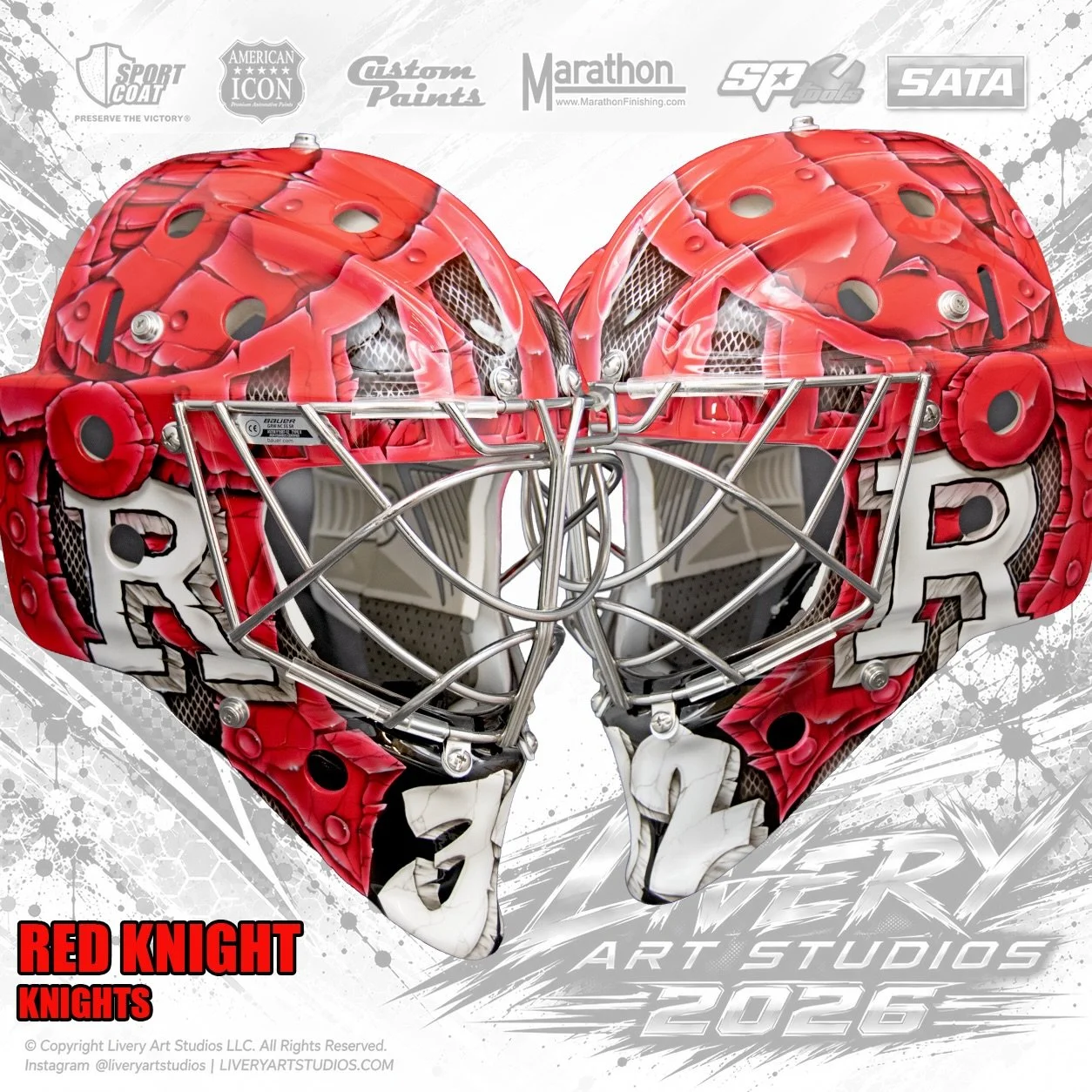 Red Knight. #goalie #goaliemask #airbrush #hockey #art