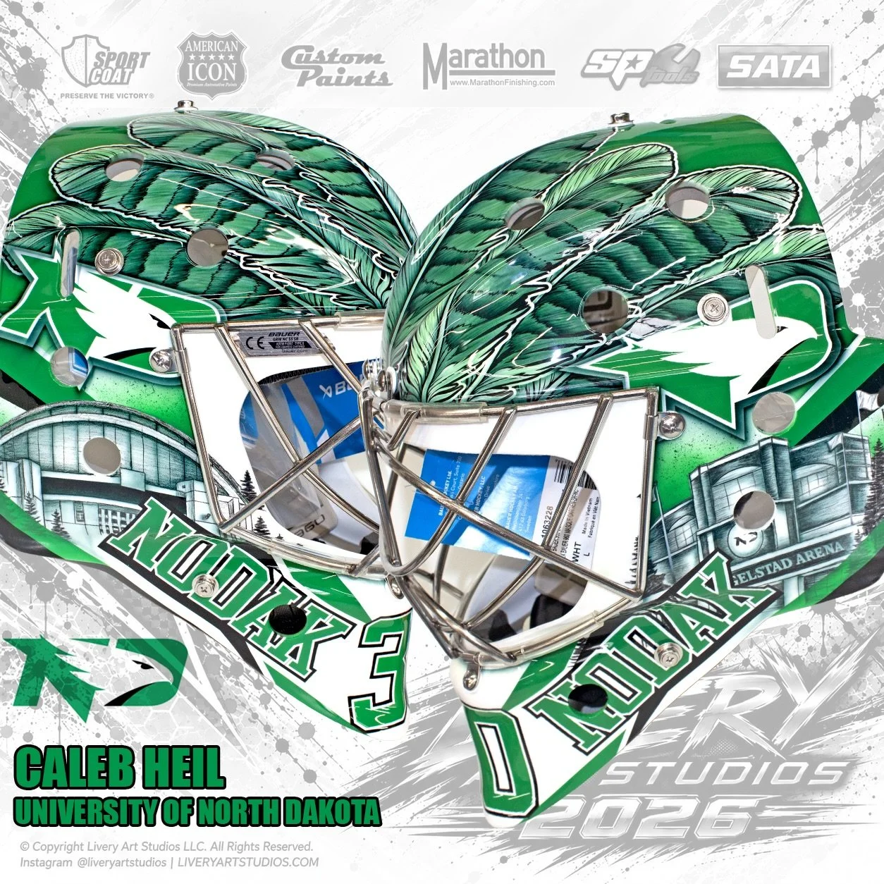 Caleb Heil | UND #airbrush #goaliemask #goalie #hockey #liveryartstudios