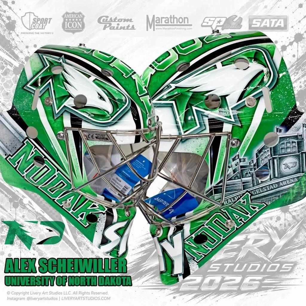 Alex SCHEIWILLER | UND #airbrush #goaliemask #goalie #hockey #liveryartstudios