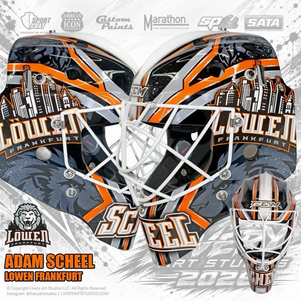 Adam Scheel | Lowen Frankfurt #hockey #germany #goalie #airbrush #liveryartstudios