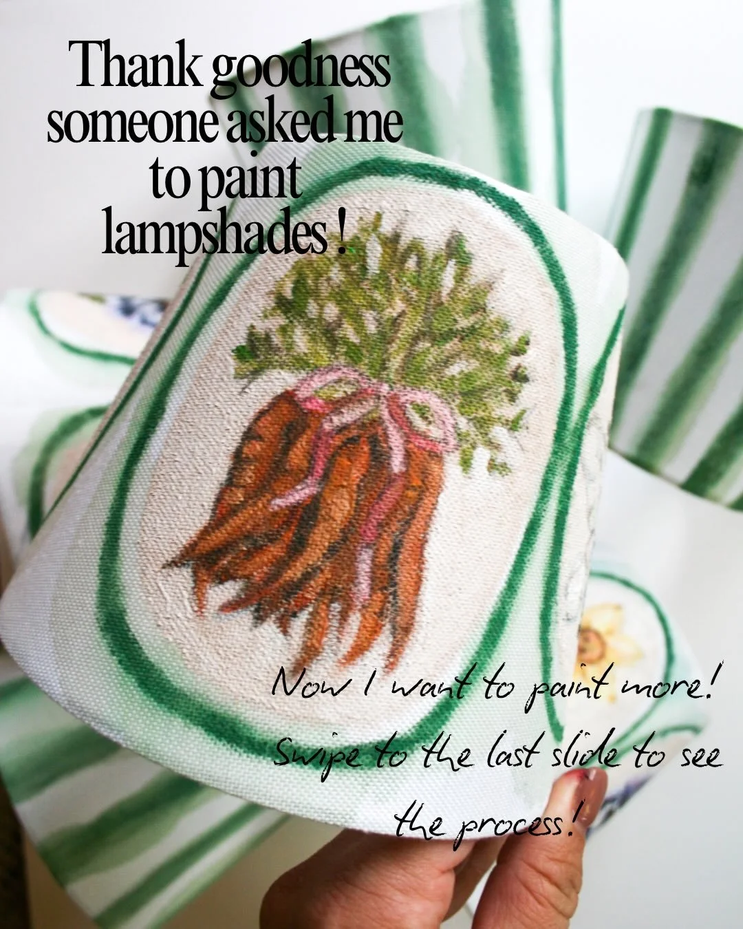 Gosh, this project was so fun! 🥕🐝💡Swipe to see how these came to life!🖌️🎨

I would just love more projects like this one! I see more painted lampshades in my future 🤩. Have an idea for a commission? Message me or email haleykleinart@gmail.com ?