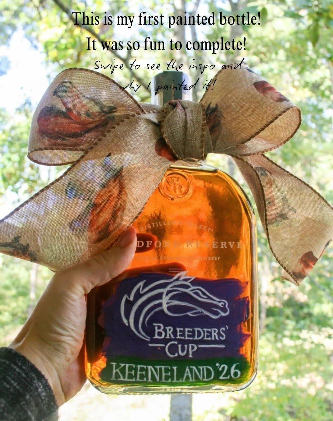 I painted my first bottle! I&rsquo;ve always wanted to try it and finally had the perfect excuse. Swipe to see the process and inspiration!👉

How do you think it turned out?! 🐎🥃🎨
.
.
.
.
.
.
.
.
.
#breederscup #woodfordreserve #paintedbottles