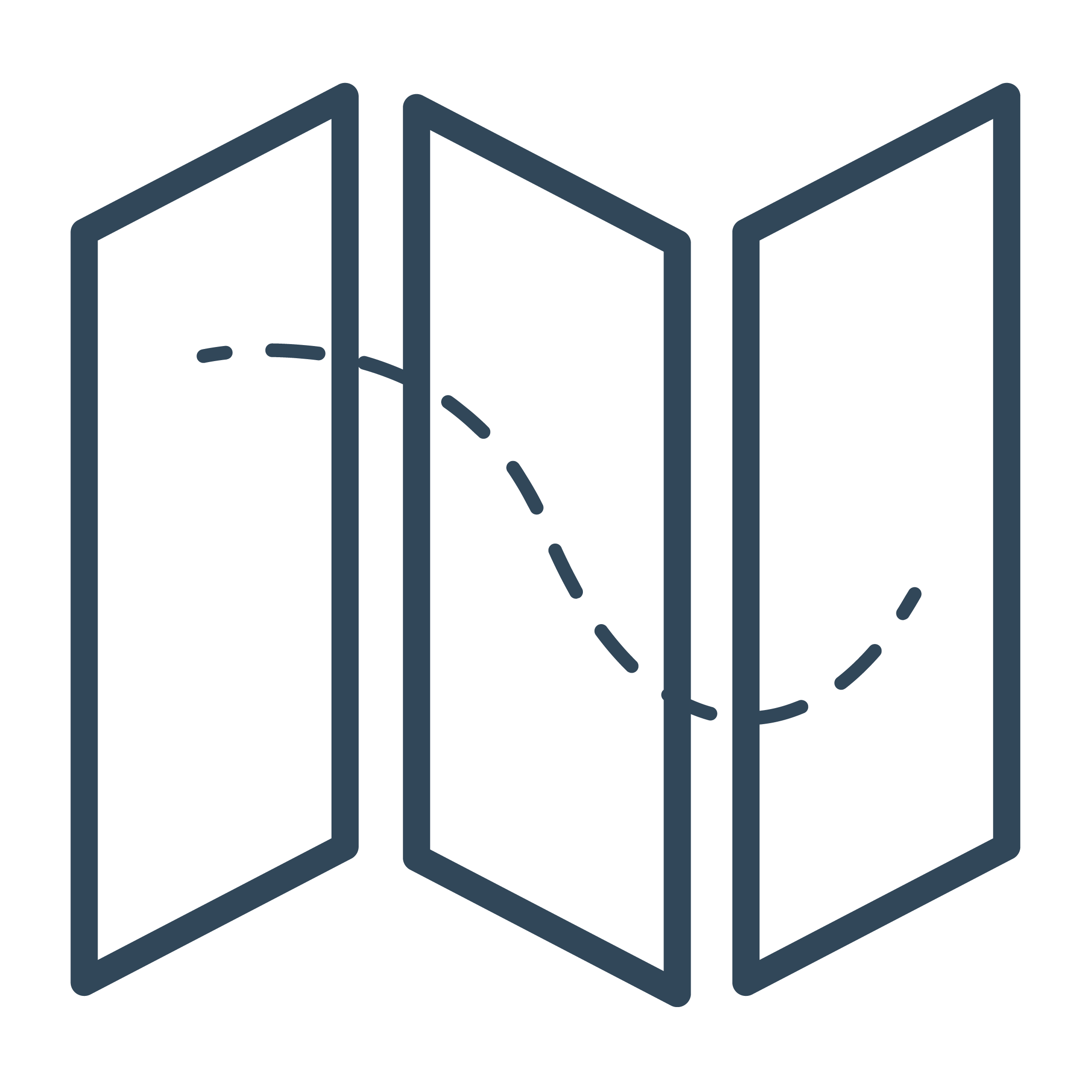 Simple illustration of a folded map with a dashed route line.