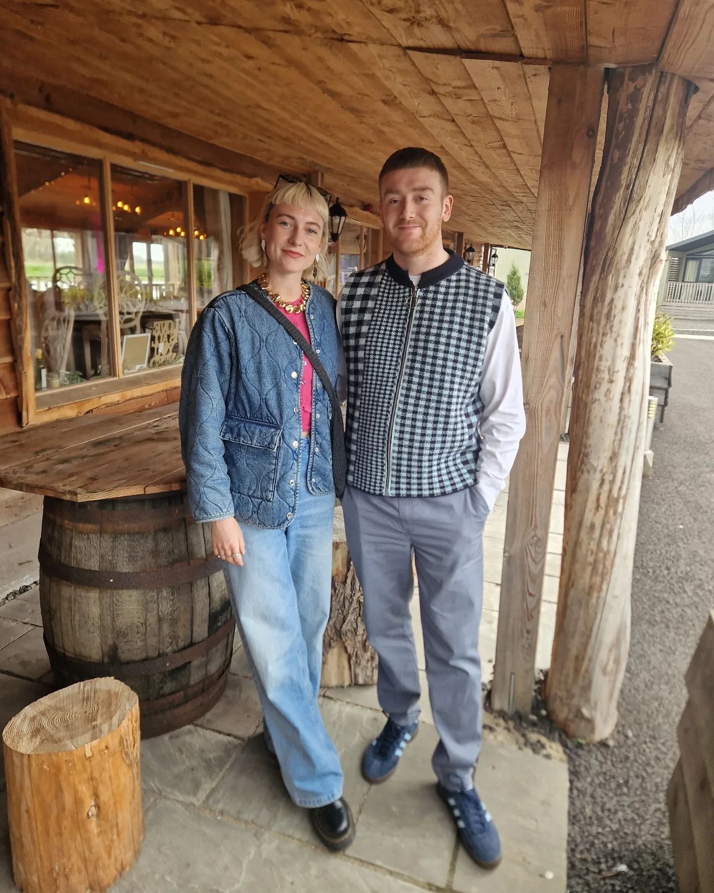 Me and my fianc&eacute; 🥰🥰 @drewmill14 visiting our wedding venue(only 2 years to go! 🤣) Drew had his custom check gilet on and I had my tida bag ❤️
.
I love how wearing specific pieces of clothing can make an event feel even more special 😊
.
And