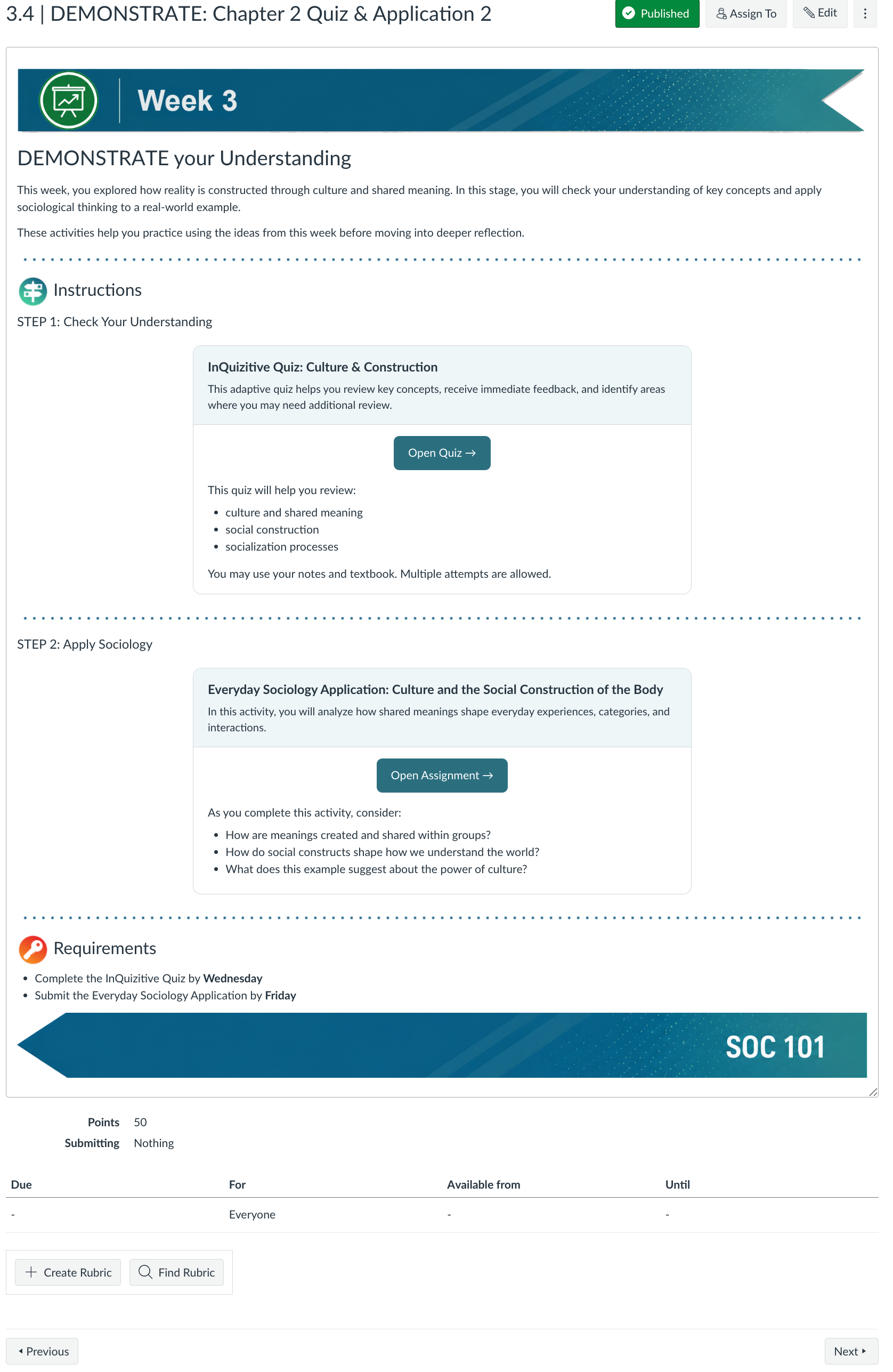 Screenshot of a sample "Demonstrate" assignment