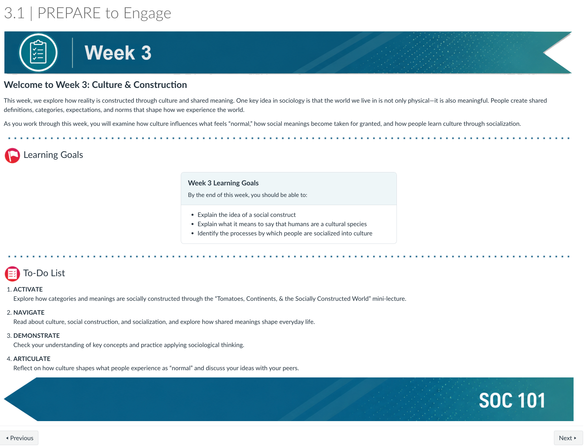 Screenshot of a sample "Prepare" page