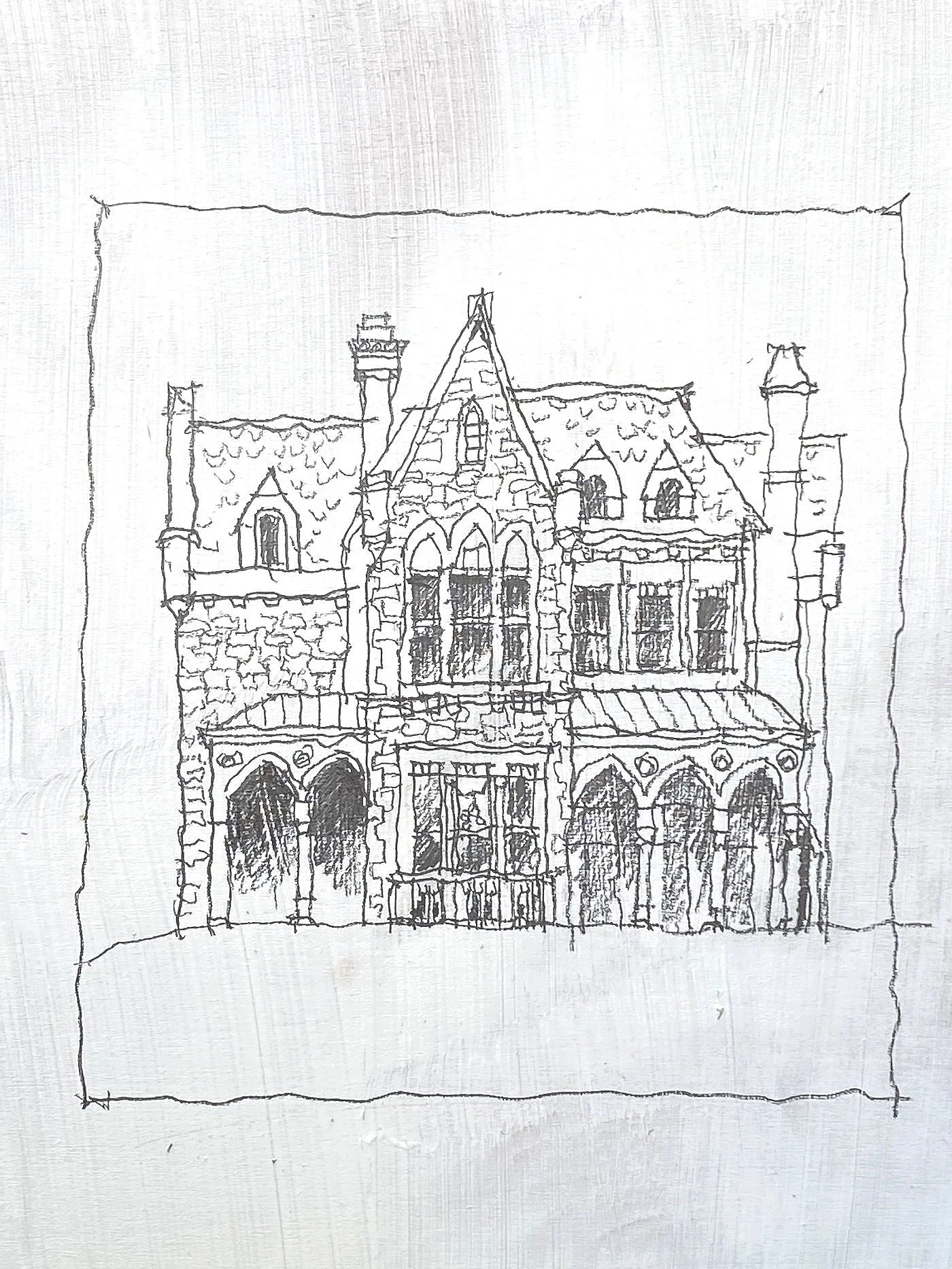 Llenroc Cornell University, 5" x 7" , Pencil on Wood