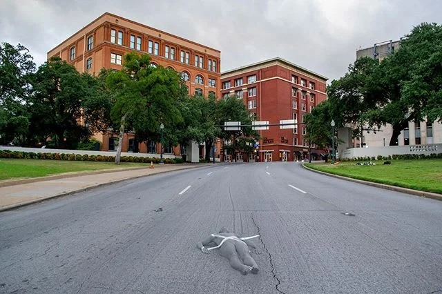 For my generation, we ask &ldquo;where were you when 9/11 happened?&rdquo; For my folks generation, the question was &ldquo;where were you when JFK was shot?&rdquo;. These two works were made at the locations where JFK was shot in Dealy Plaza, Dallas. The crazy odd building is the reunion tower which I&rsquo;ll be featuring in a new piece (different angle) next month. :) Assistant @matt.t.simmons 
Model @lharsebersold 
Created for @60secdocs