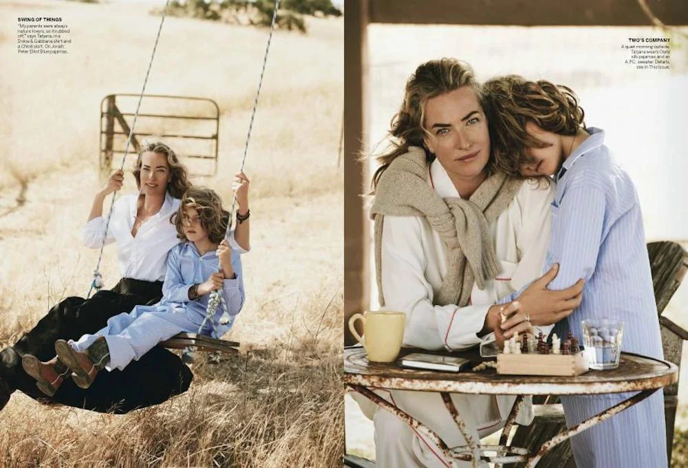 Tatjana Patitz and Jonah. Lensed by Peter Lindbergh for US Vogue.