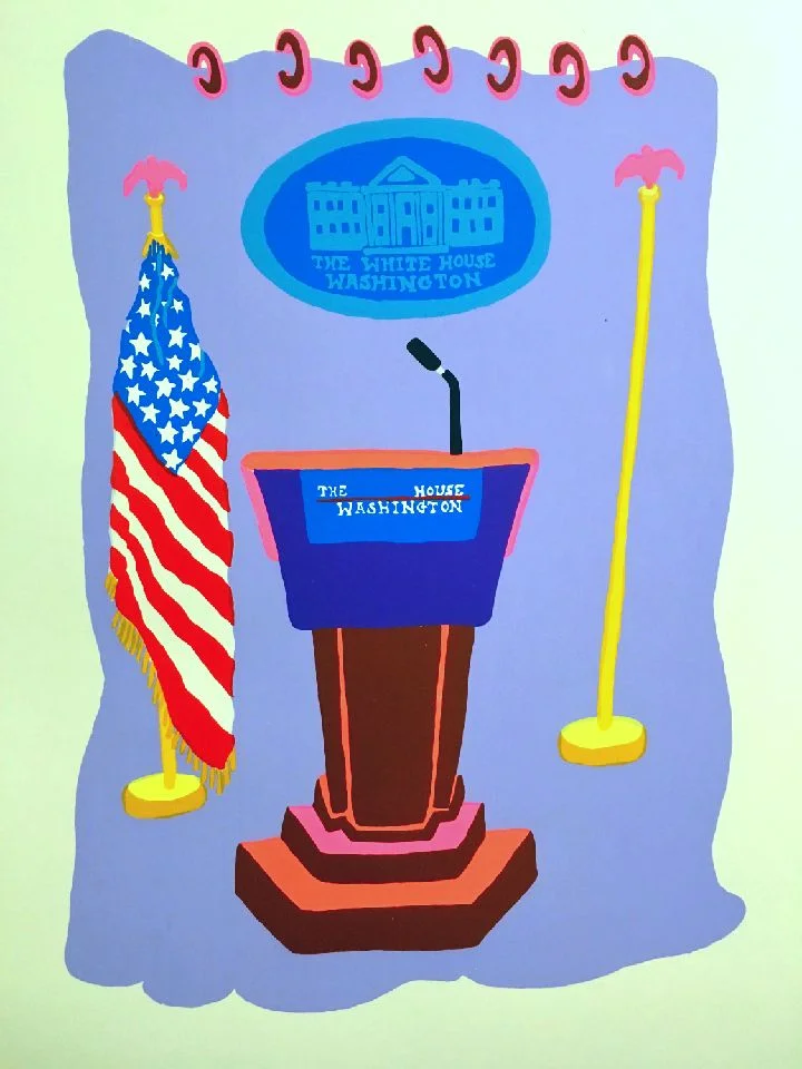 Macon Reed, A Pressing Conference , silkscreen print, edition of 100, for $100 each.