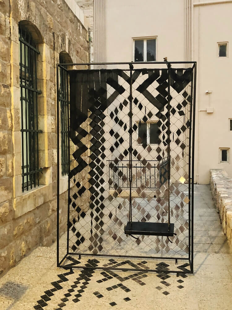 A geometric metal screen - part of a display at the Amman Design Week.