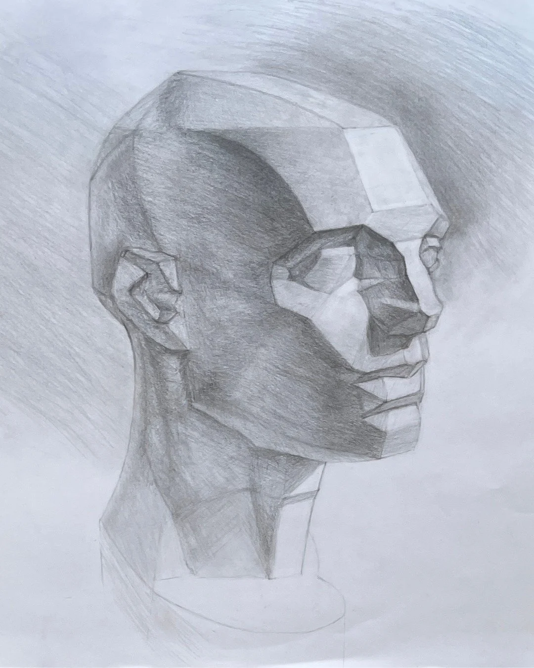 A study of John Asaro's sculpture, depicting the planes of the head. The human form is fascinating. Really learned so much from working in graphite on this piece. ⁣
⁣
Portraiture is something I'm really drawn to. I feel the head is a window into the 
