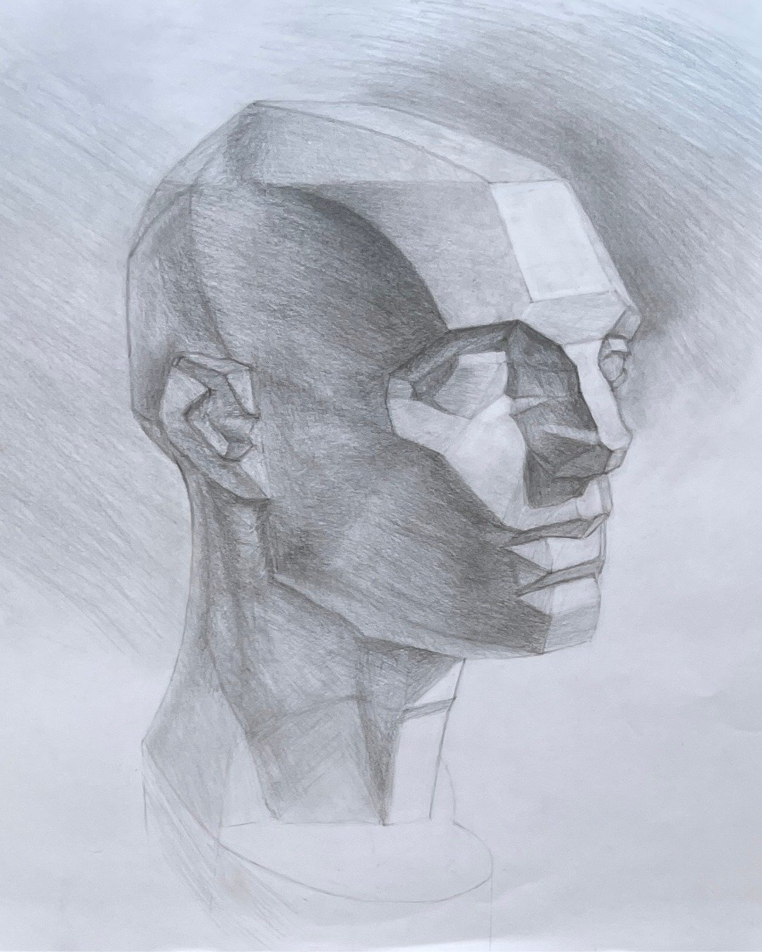 A study of John Asaro's sculpture, depicting the planes of the head. The human form is fascinating. Really learned so much from working in graphite on this piece. ⁣
⁣
Portraiture is something I'm really drawn to. I feel the head is a window into the 