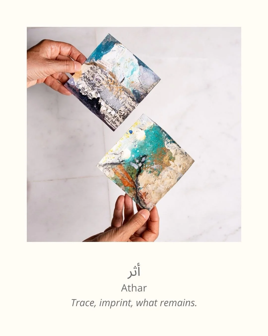 Twelve paintings. Twelve names. Swipe through them all. 

Dhikr &mdash; remembrance, the kind that surfaces quietly.
Sahil &mdash; the shore, and everything that arrives there.
Tafakkur &mdash; contemplation.
Nida and Shawq &mdash; the call, and the 