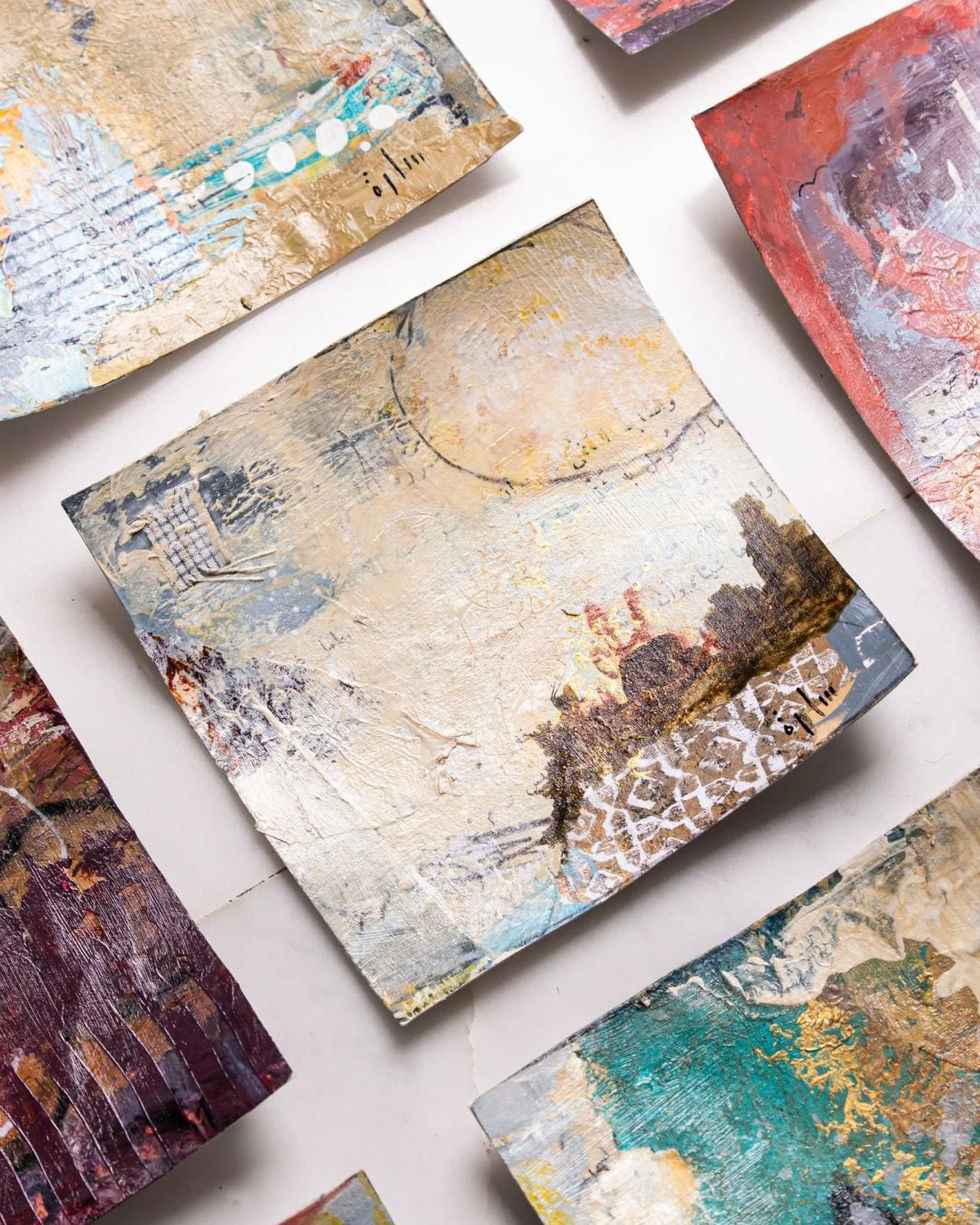 Before the frames.

This is what Athar looked like on my studio table - paint, paper, and script, before any of it went to Jacaranda @jacaranda.images . There&rsquo;s something about seeing them like this, that I wanted to keep.

Now framed and on vi