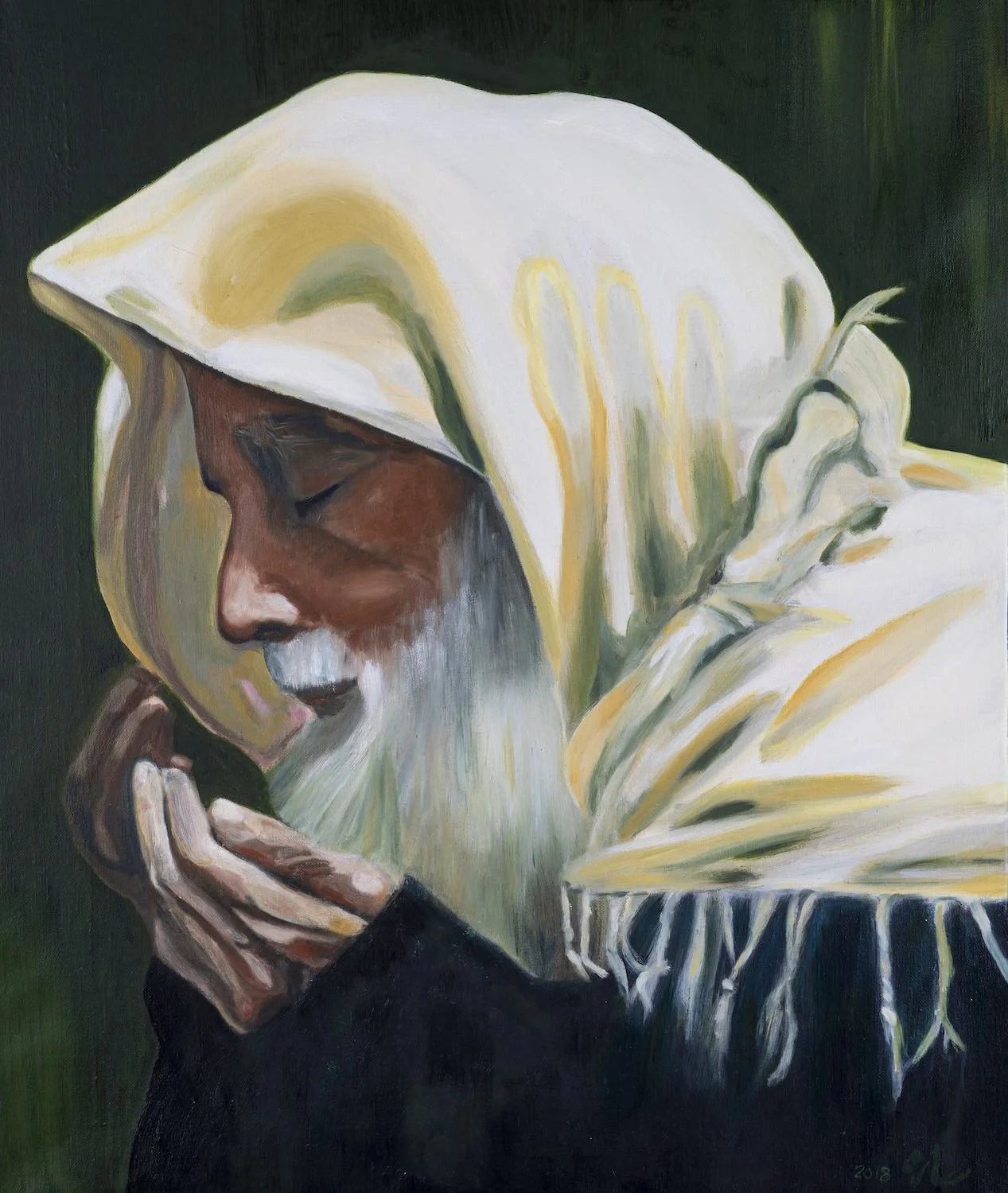 Surrender - original contemplative portrait painting by Sara Kabariti