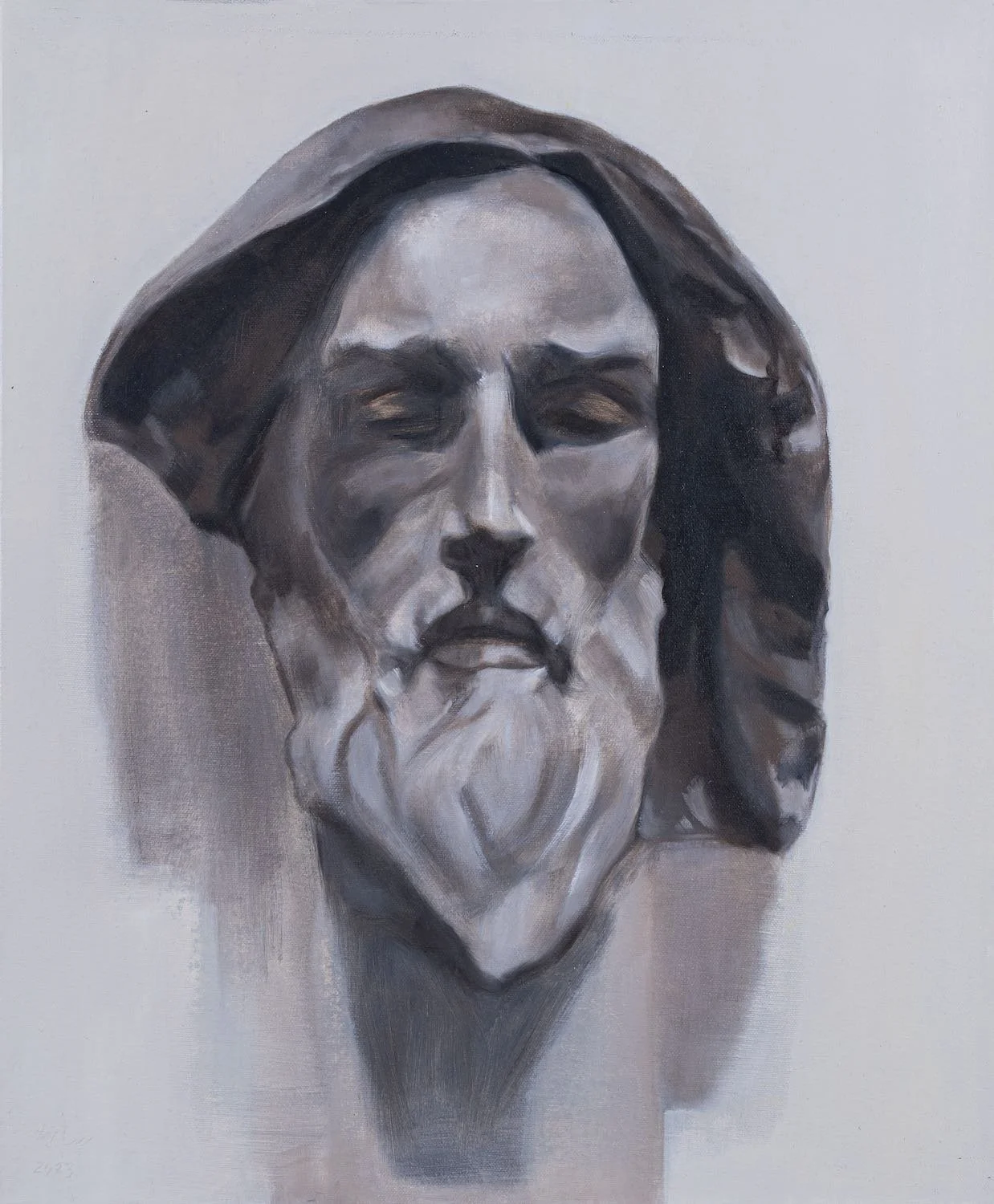 Contemplation - oil painting after a sculpture of the poet Chakhrukhadze by Sara Kabariti