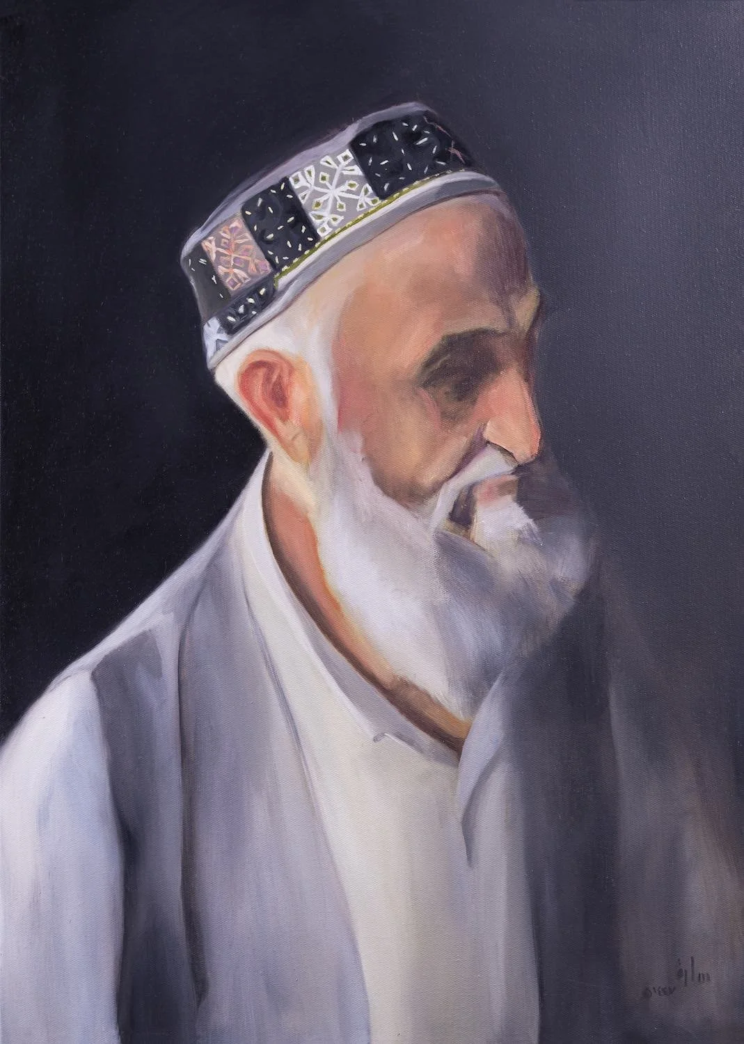 Mateen (Steadfast) - original contemplative portrait painting by Sara Kabariti