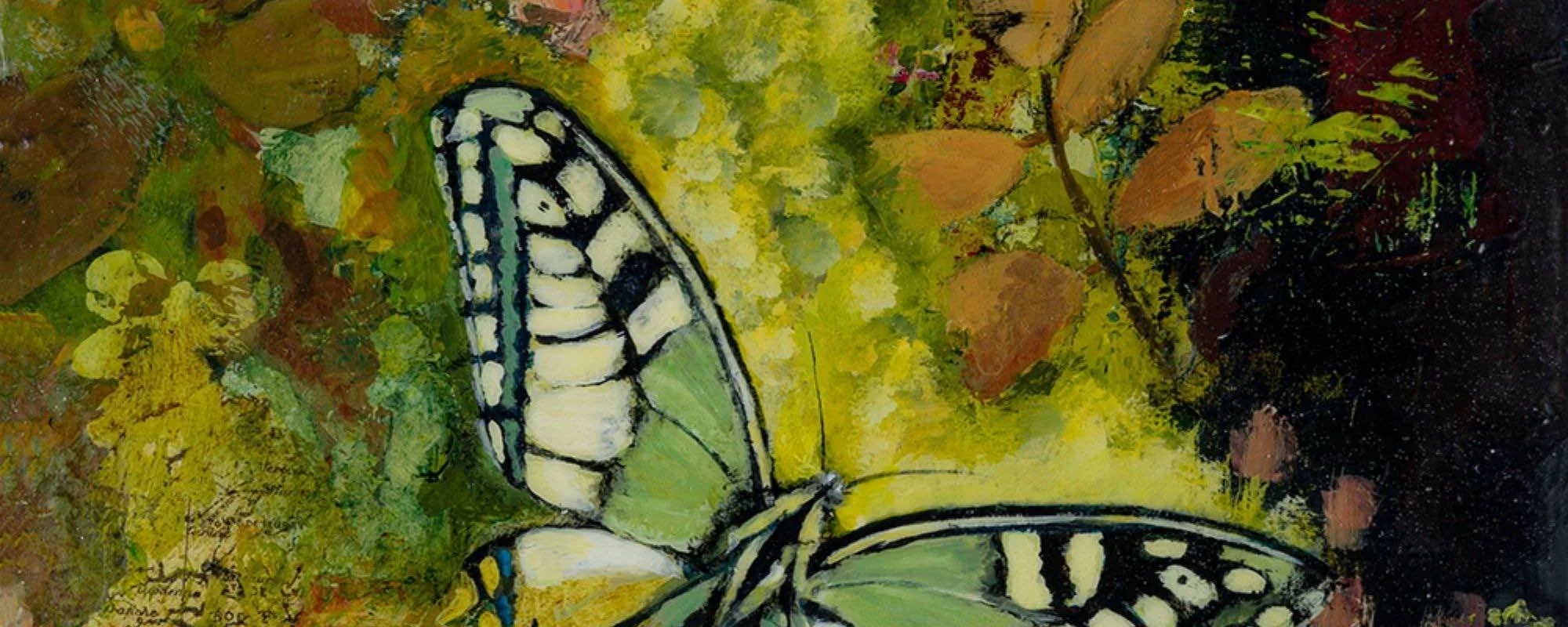 New Beginnings, detail with butterfly - mixed media painting from the Hu Collection - I became a painter at 45, the artist's story
