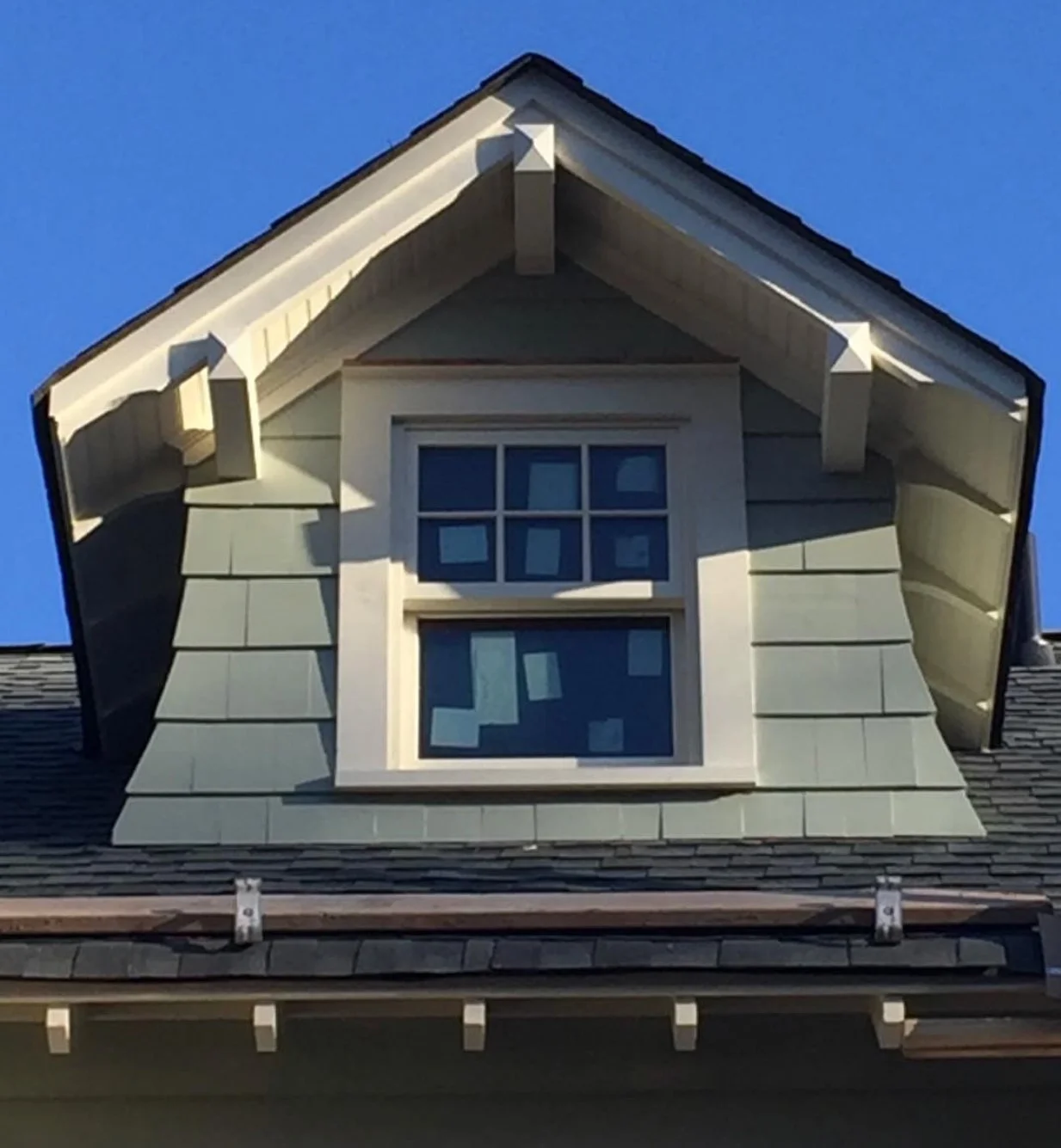 The Attic dormer referred to in one of my earlier blogs. Note the brackets and rafter details.