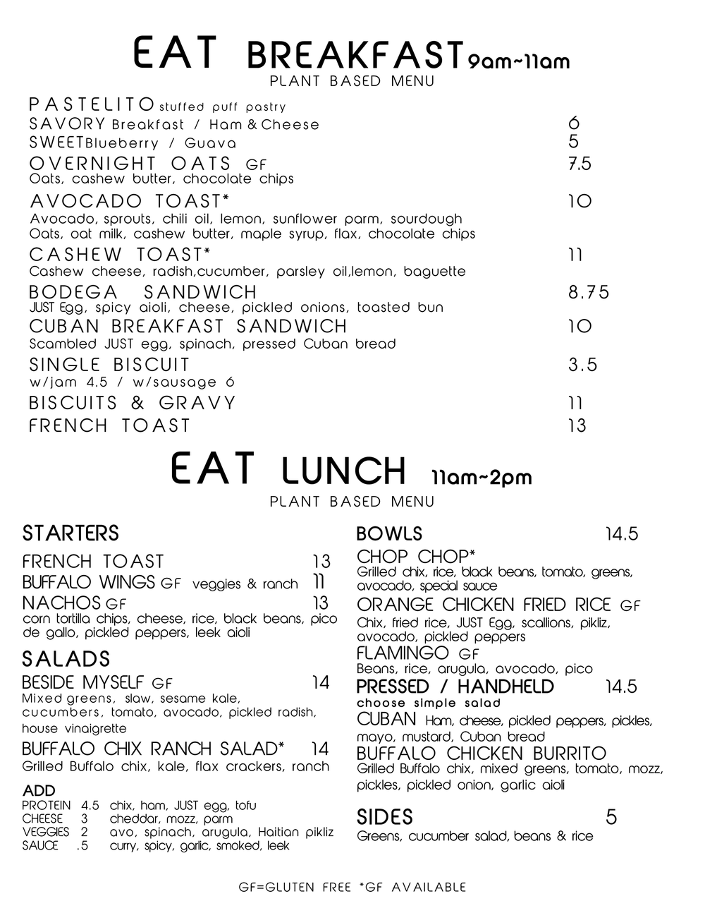 coffee bar menu — Flamingo Food/Cocktails/Dancing