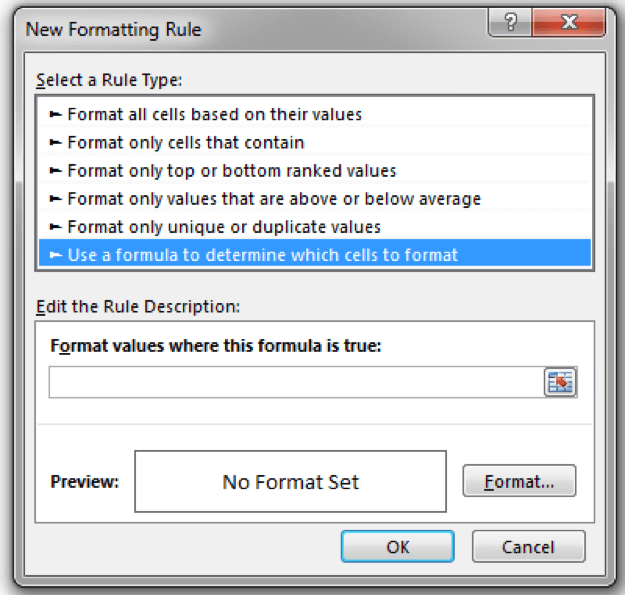 Select the type of Conditional Formatting to create