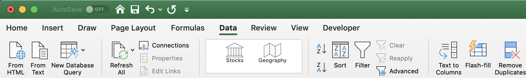 Find the remove duplicates button in the Data menu